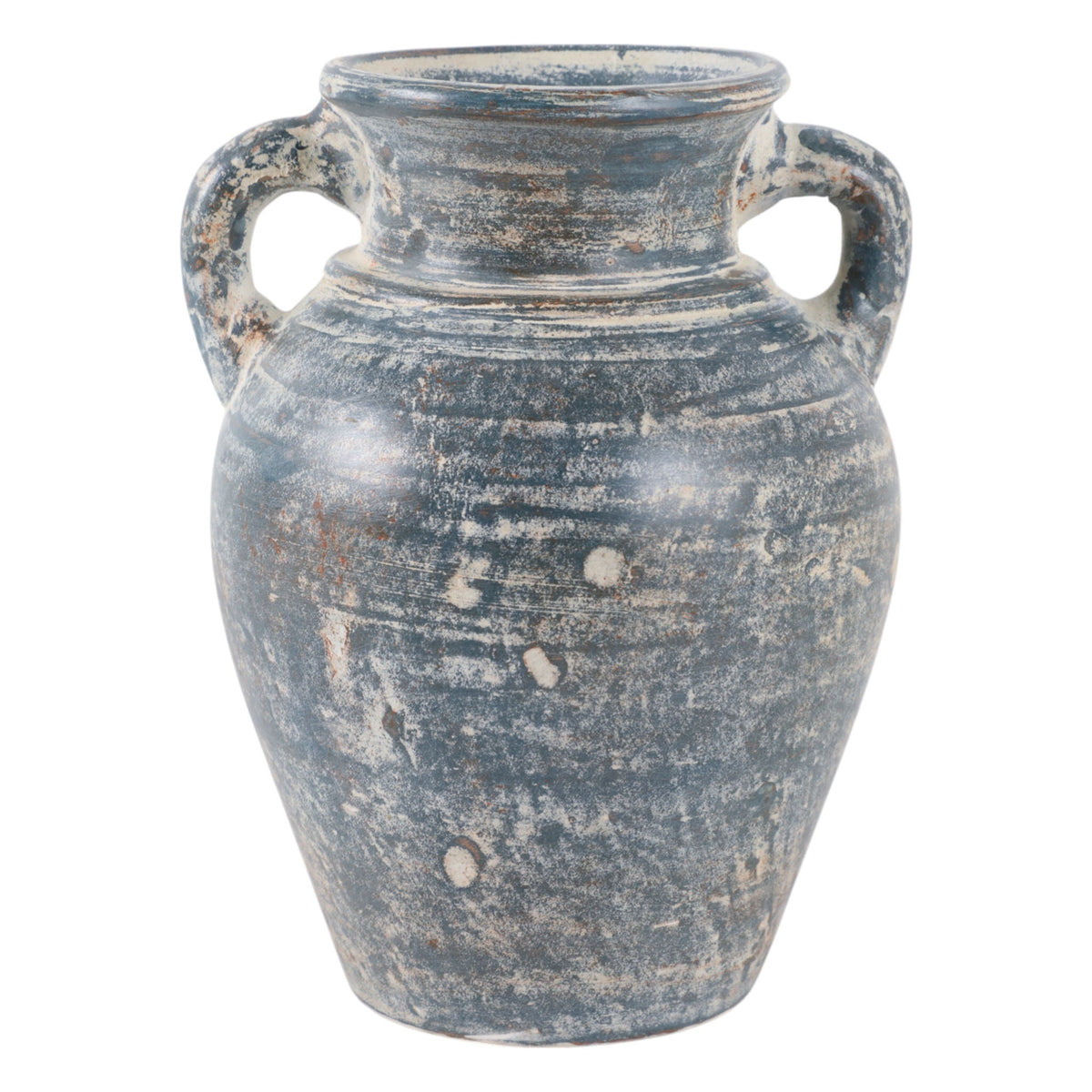 9" Terracotta Vase With Handles - Blue / White