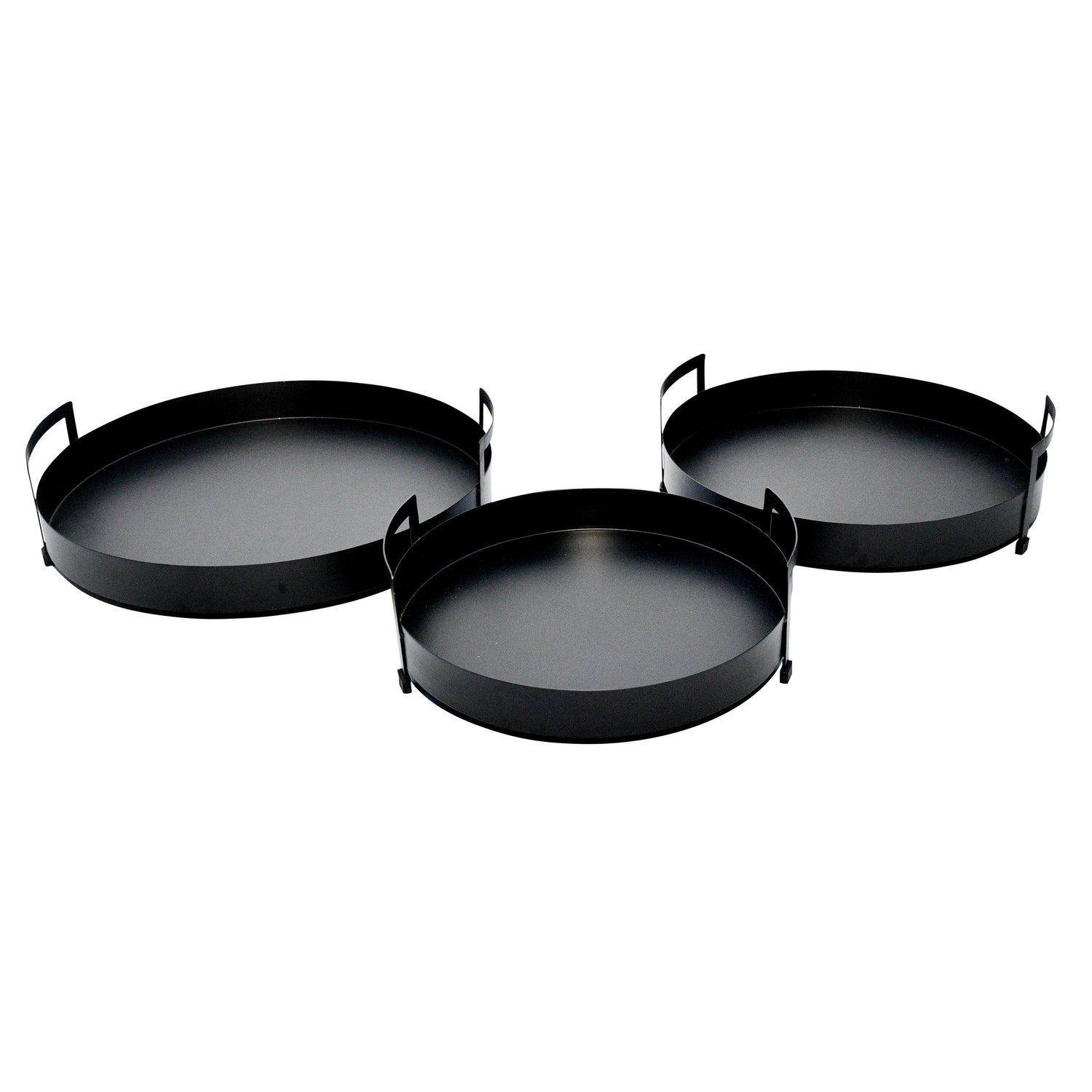 15" / 17" / 18" Metal Tray With Handles (Set of 3) - Black