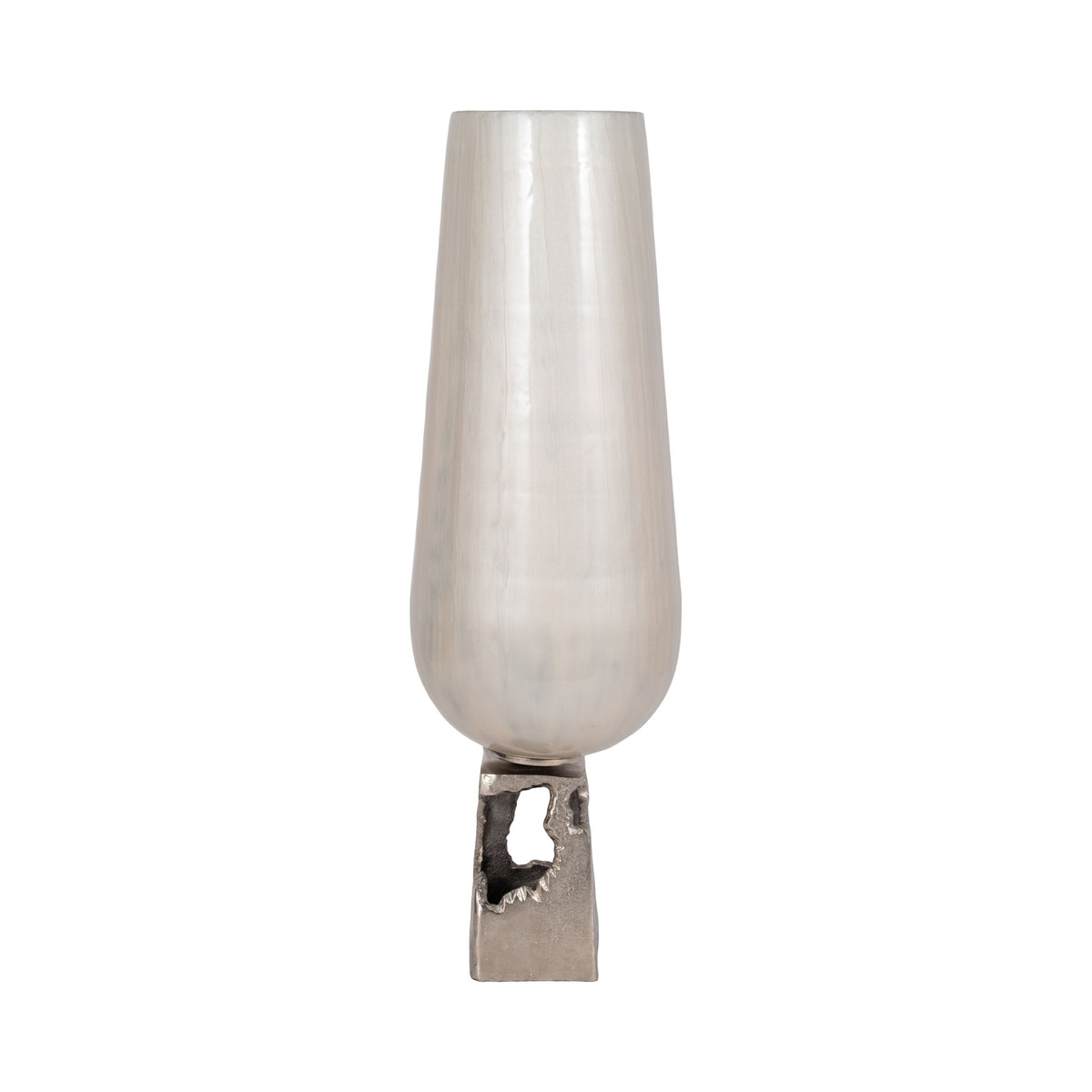 Glass Vase With Metal Base 26" - Pearl White