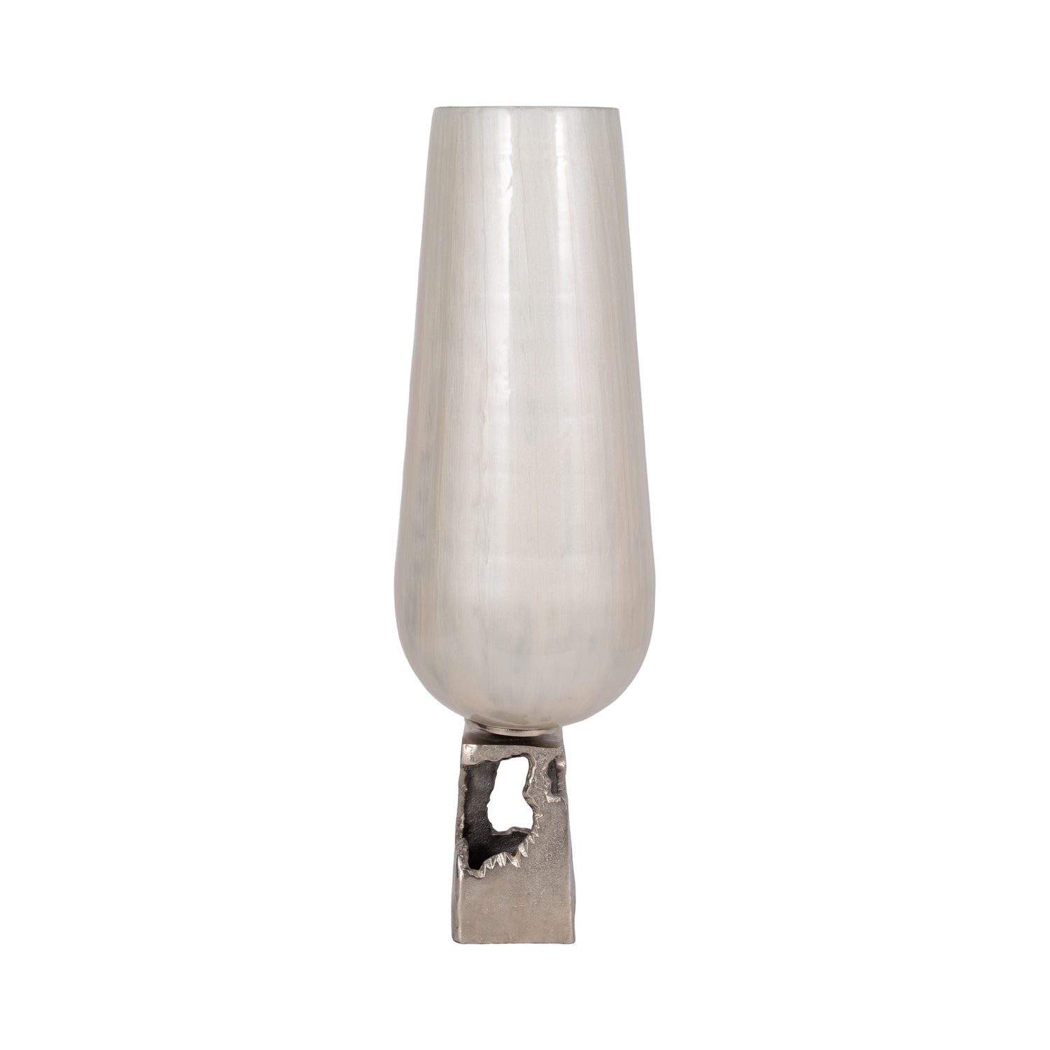 Glass Vase With Metal Base 26" - Pearl White