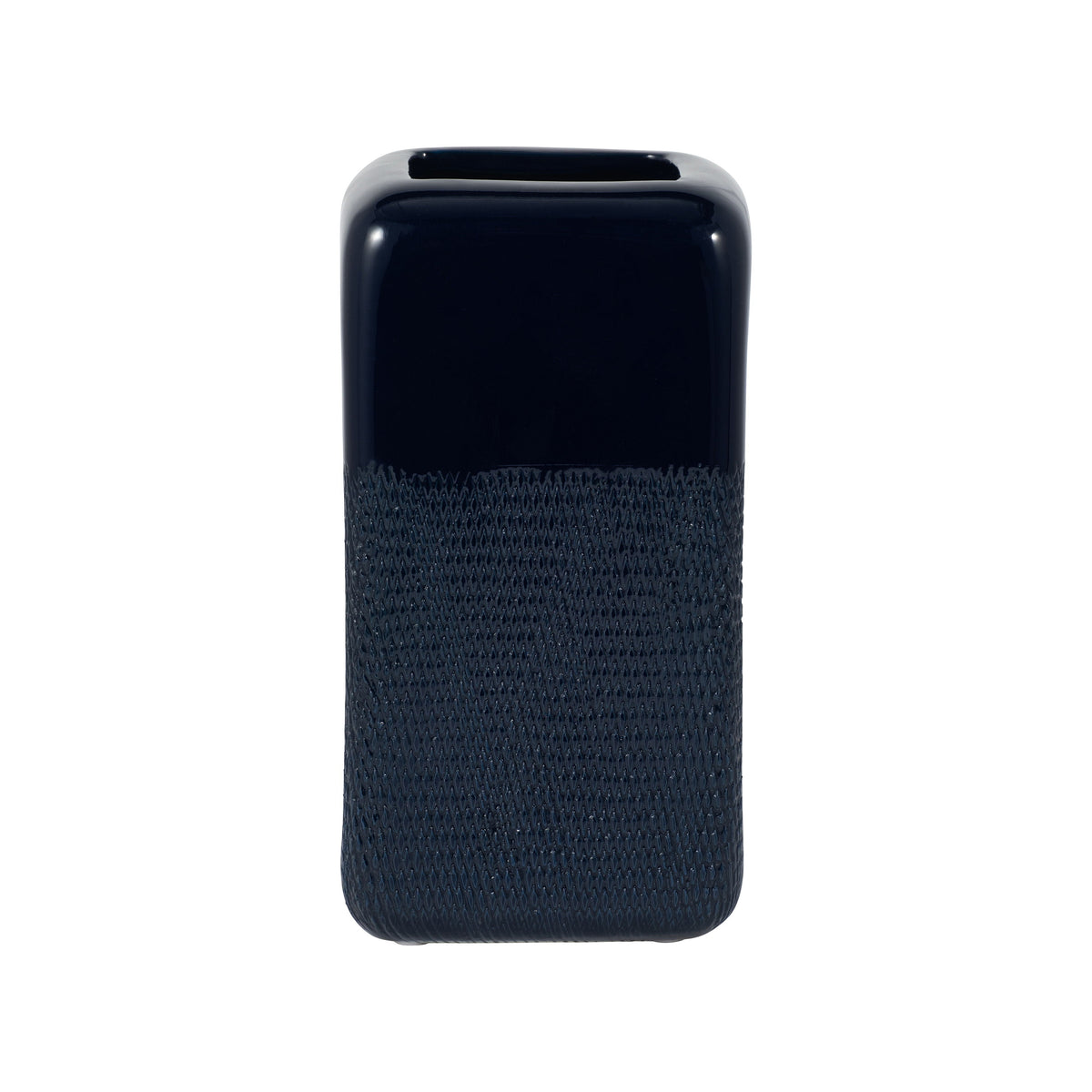 Ceramic 10" Squared Grooved Vase - Navy Blue