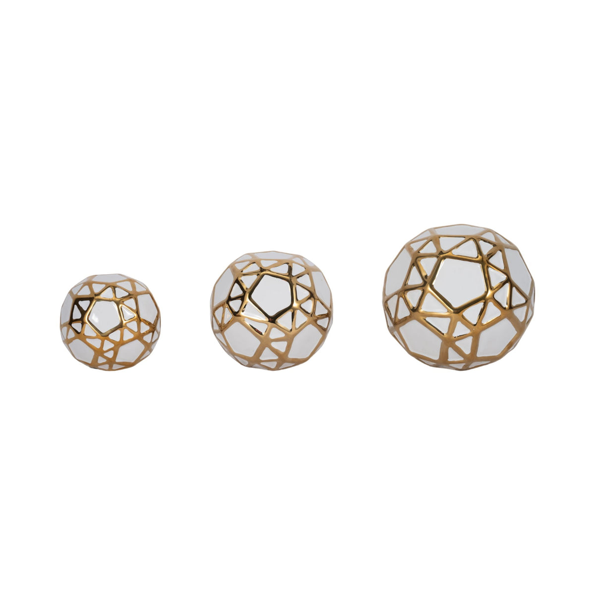 Ceramic Orbs 4 / 5 / 6" (Set of 3) - White / Gold