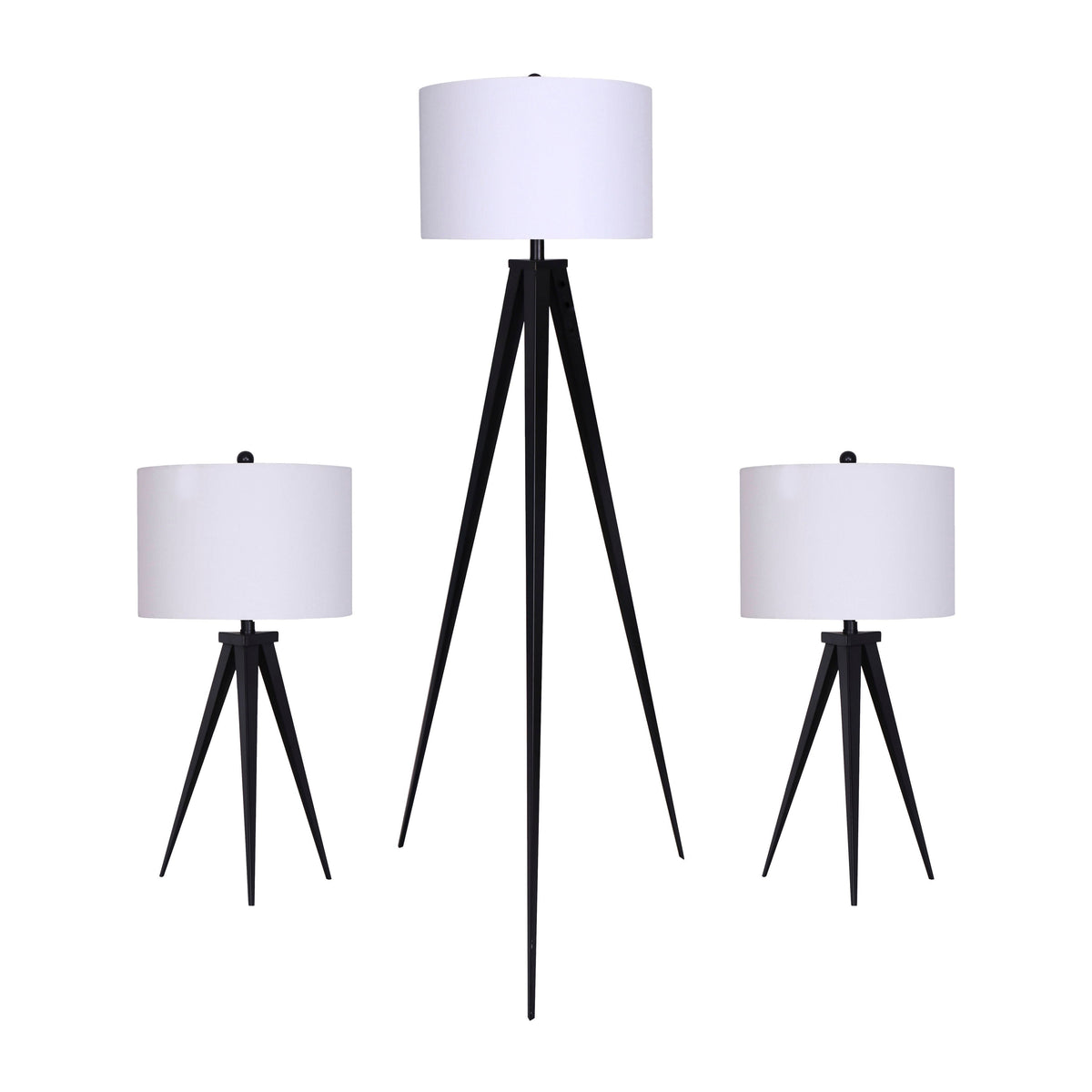 26" / 60" Metal Table And Floor Tripod Lamps (Set of 3) - Black
