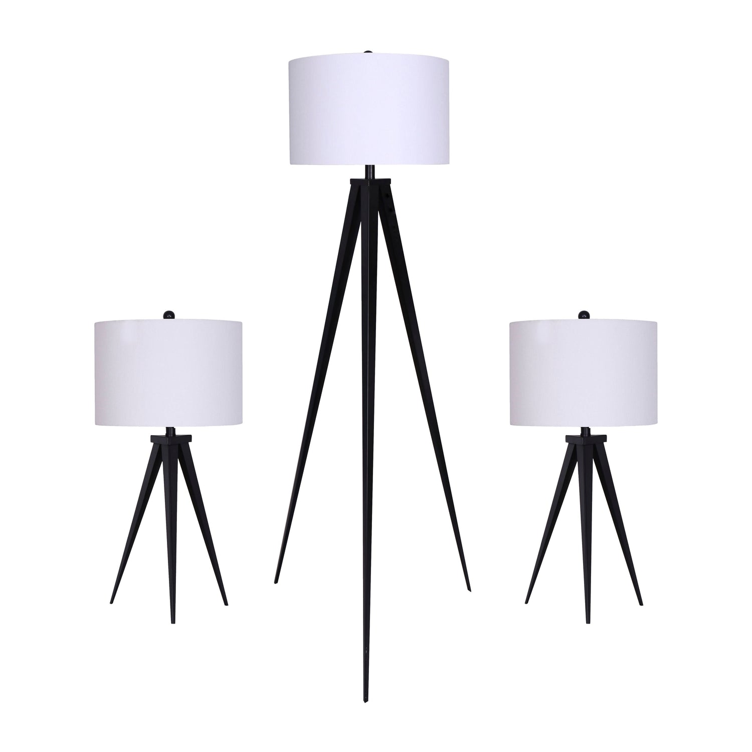 26" / 60" Metal Table And Floor Tripod Lamps (Set of 3) - Black