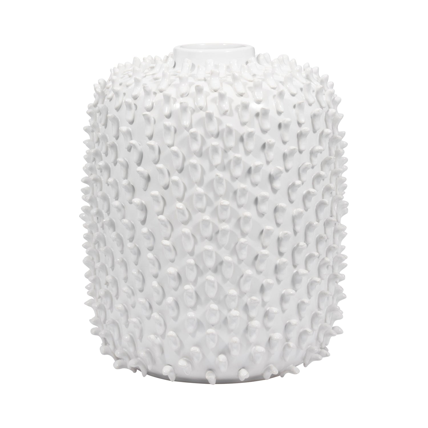 Stoneware 13" Hand Made Dot Vase - White