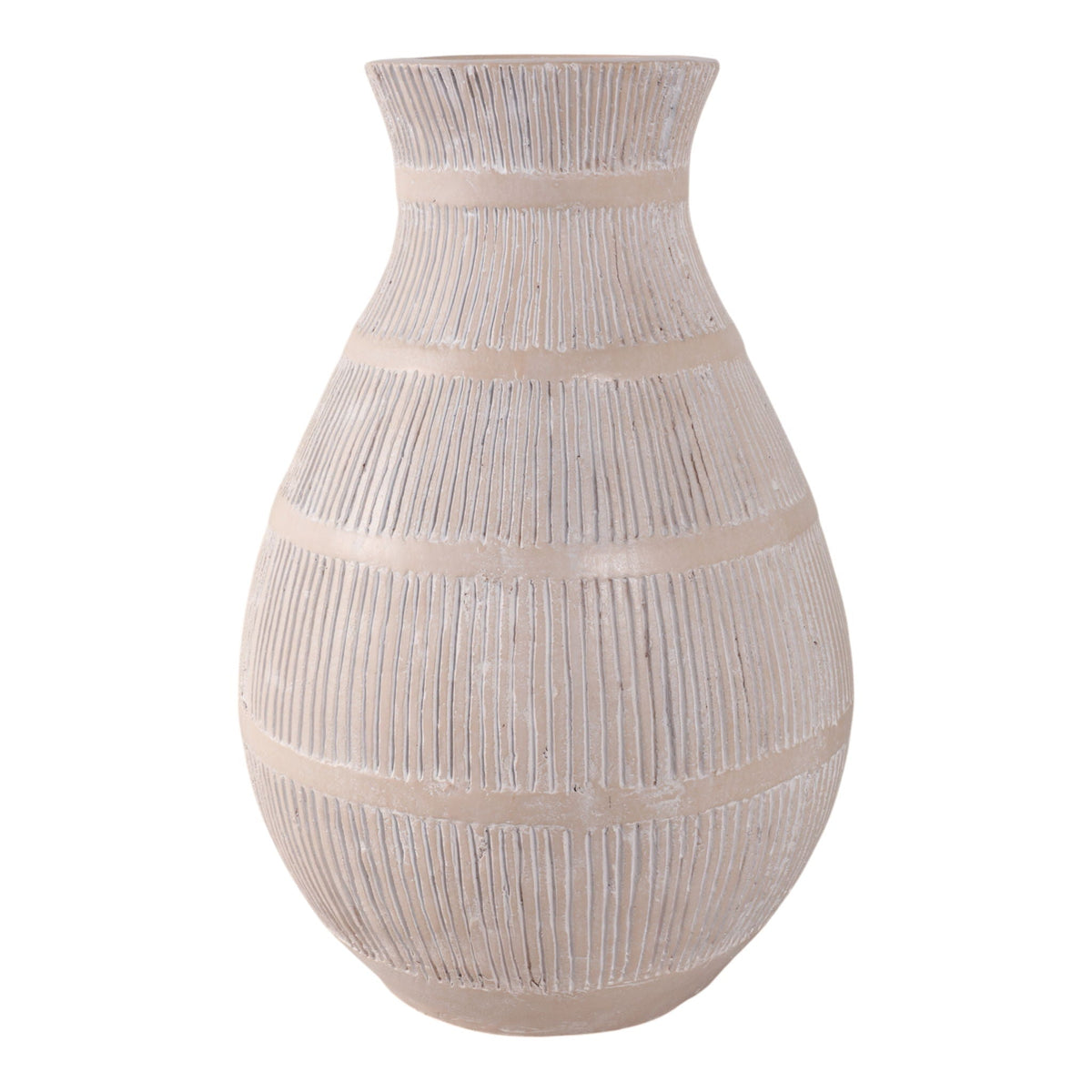 Terracotta 19" Organic Vase With Lines - Ivory