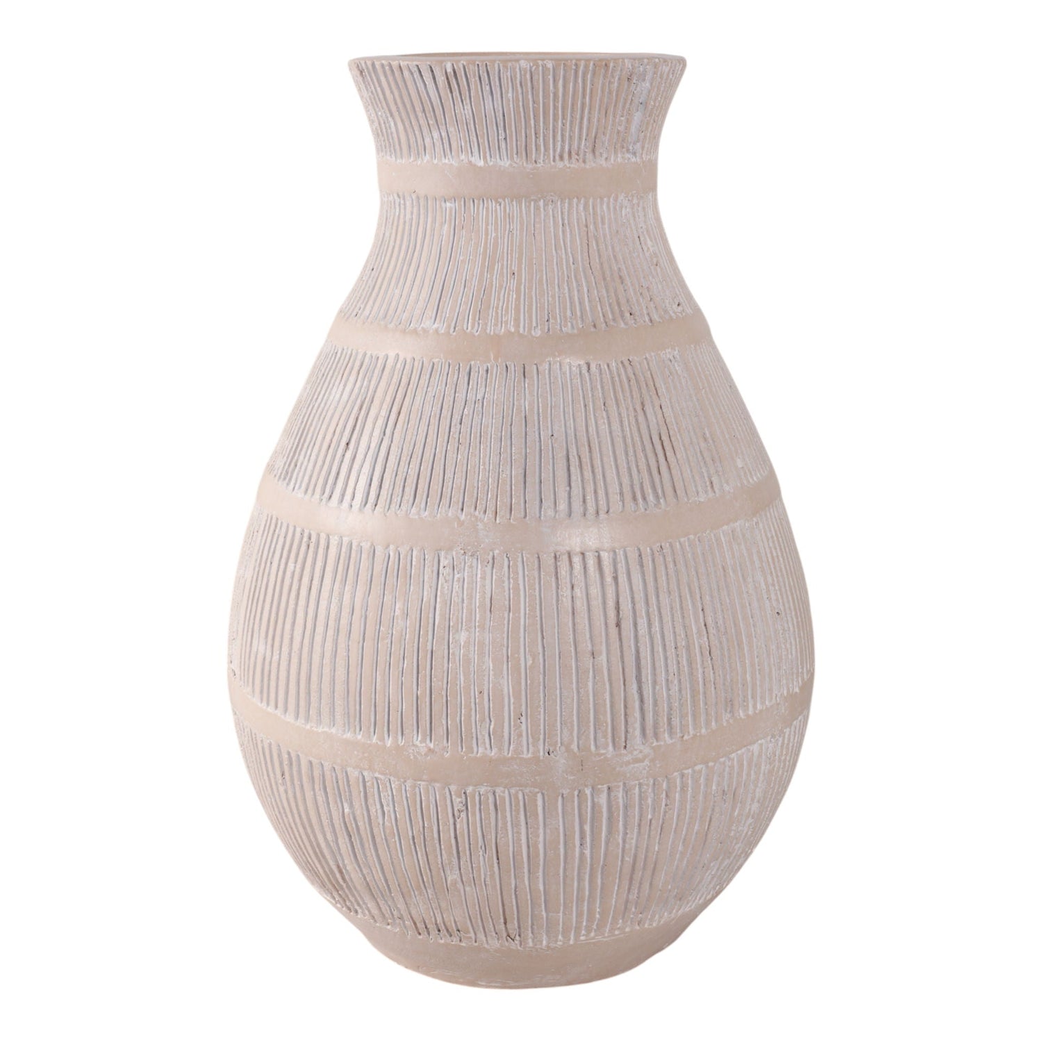 Terracotta 19" Organic Vase With Lines - Ivory