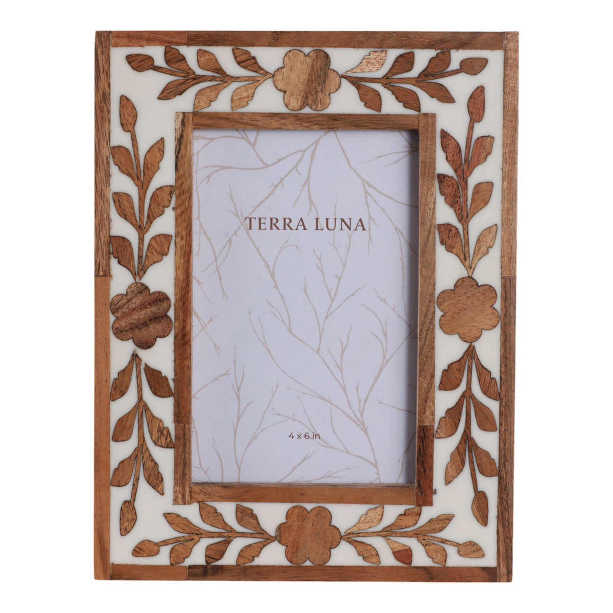 4" x 6" Wood Petals Photo Frame - White / Natural
