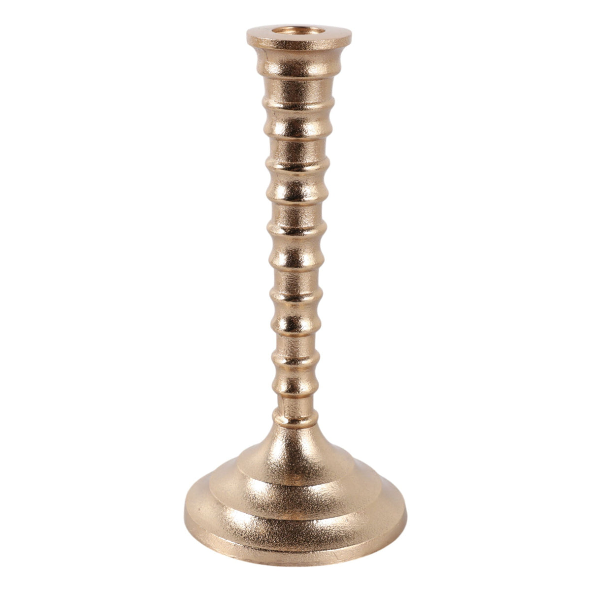 9" x 4" Ribbed Metal Taper Holder - Gold