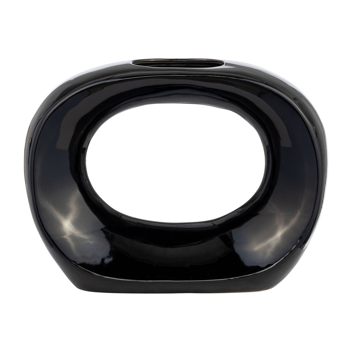Ceramic Oval Vase 11" - Shiny Black