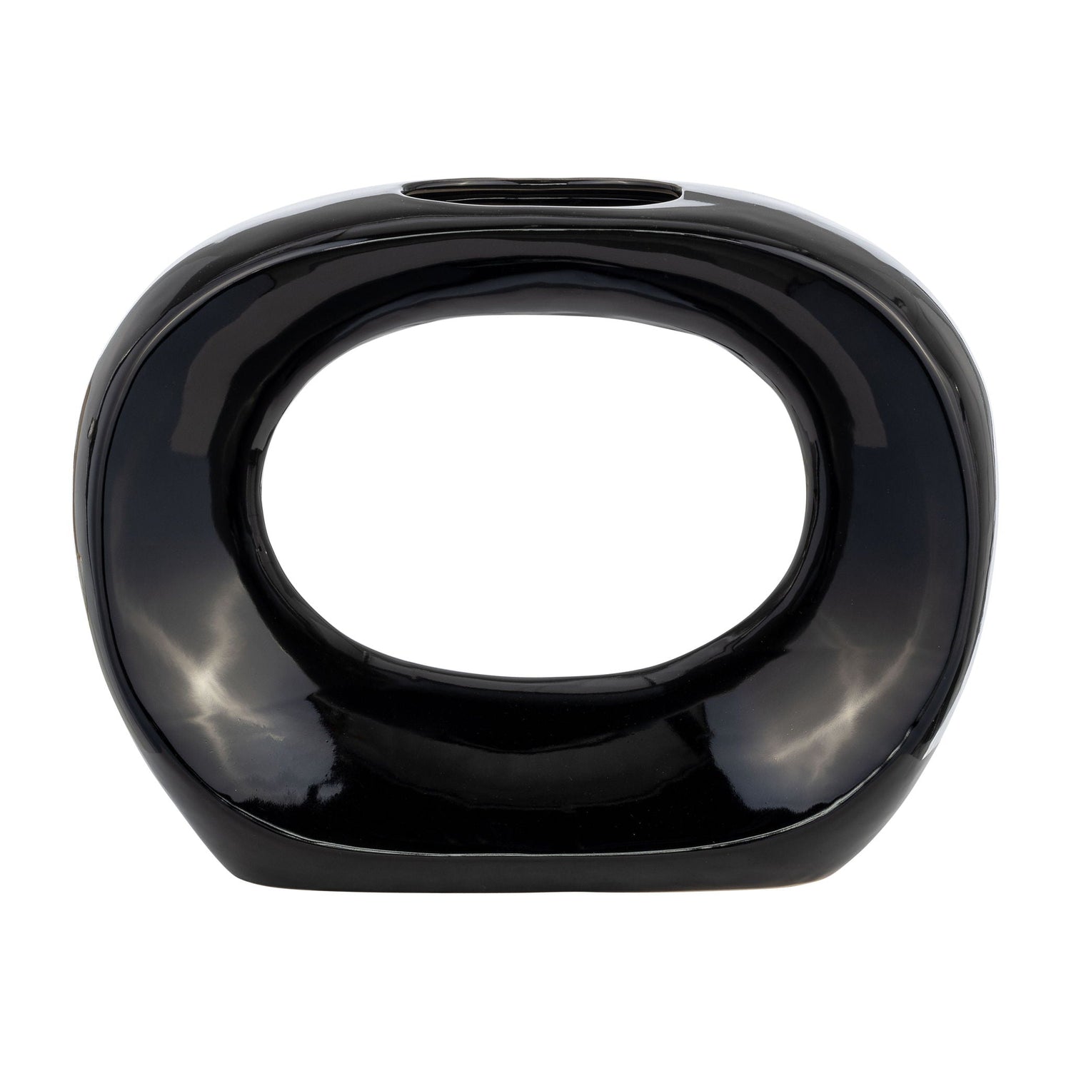 Ceramic Oval Vase 11" - Shiny Black