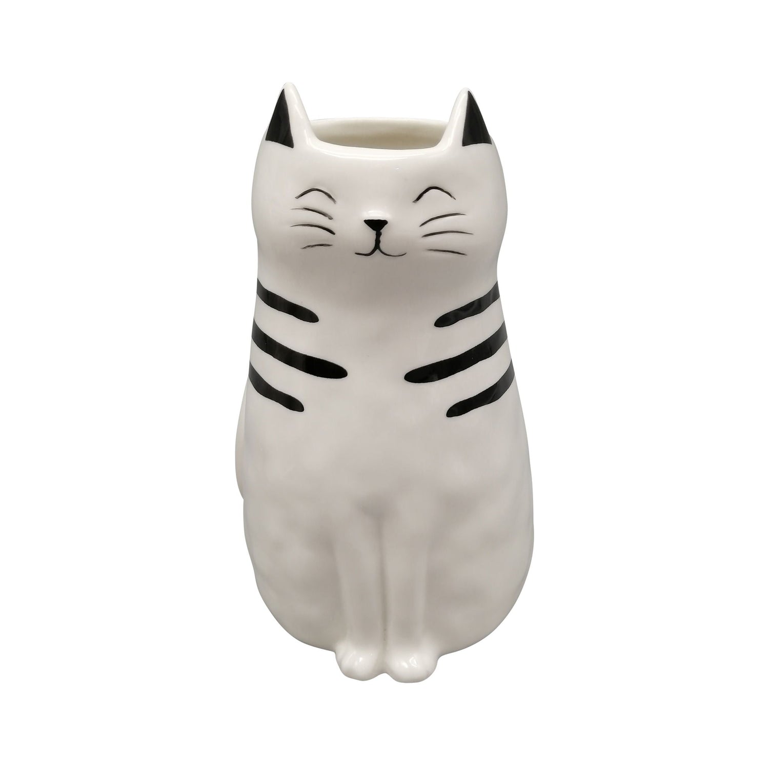 7" Sitting Pretty Kitty With Vase Opening - White / Black