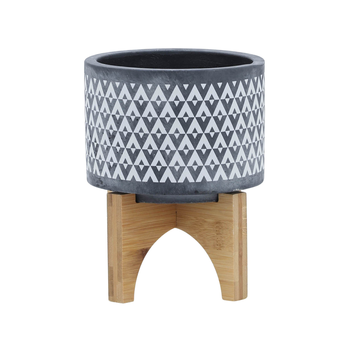 Ceramic Aztec Planter On Wooden Stand 5"