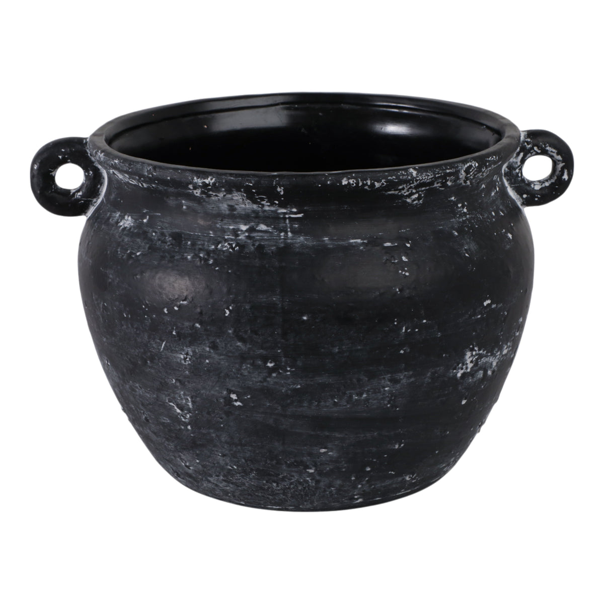 13" Textured Stoneware Jug Planter - Black