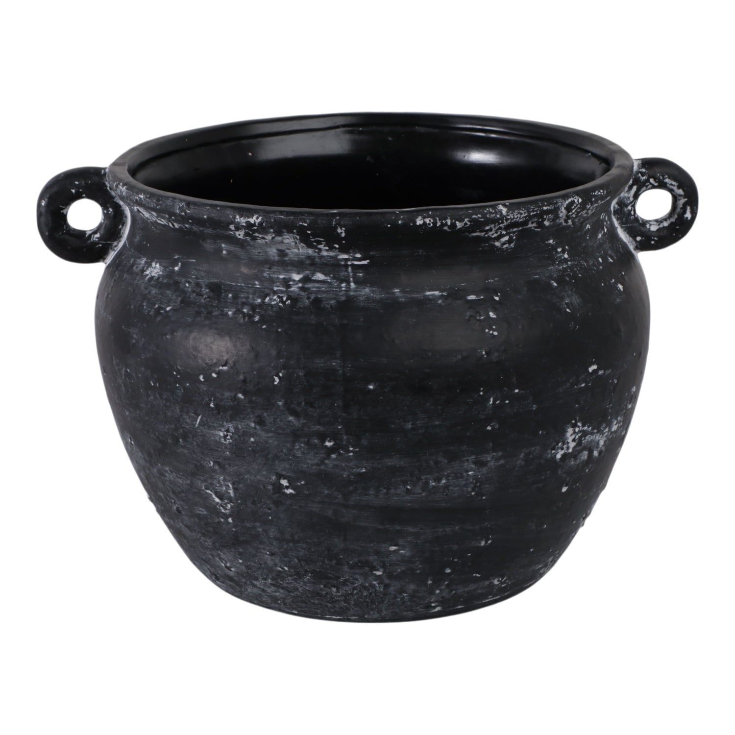13" Textured Stoneware Jug Planter - Black