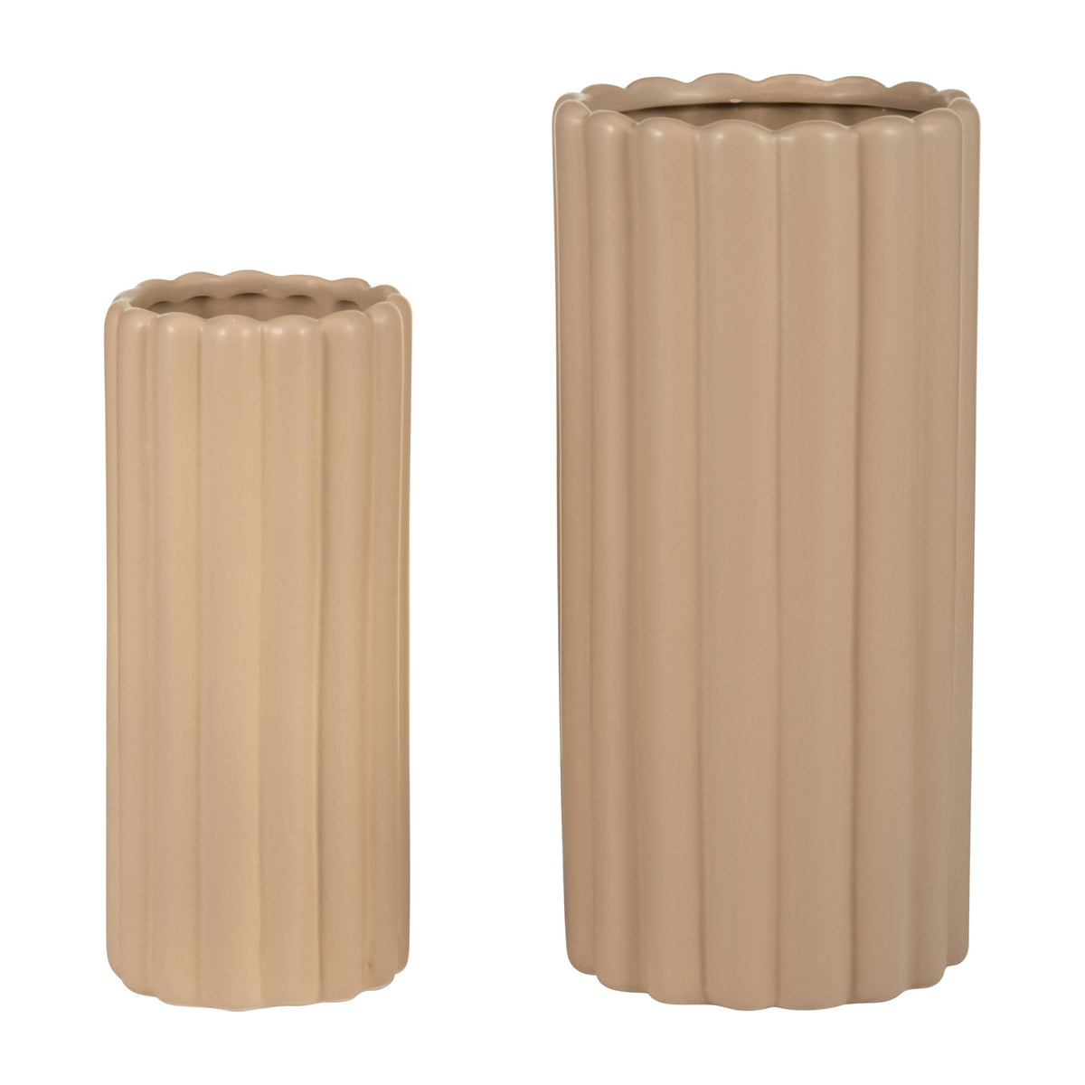 Ceramic Ribbed Vases 10 / 13" (Set of 2) - Irish Cream