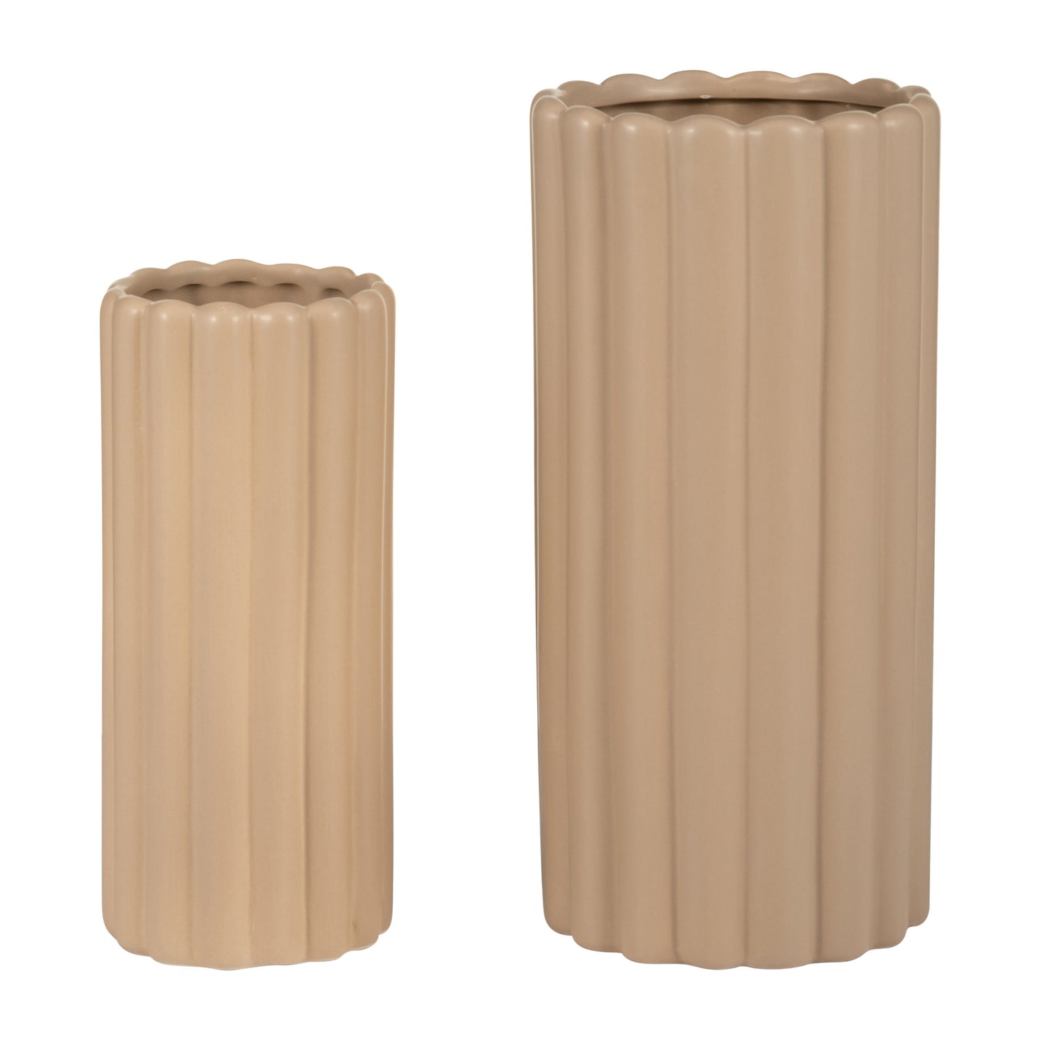 Ceramic Ribbed Vases 10 / 13" (Set of 2) - Irish Cream