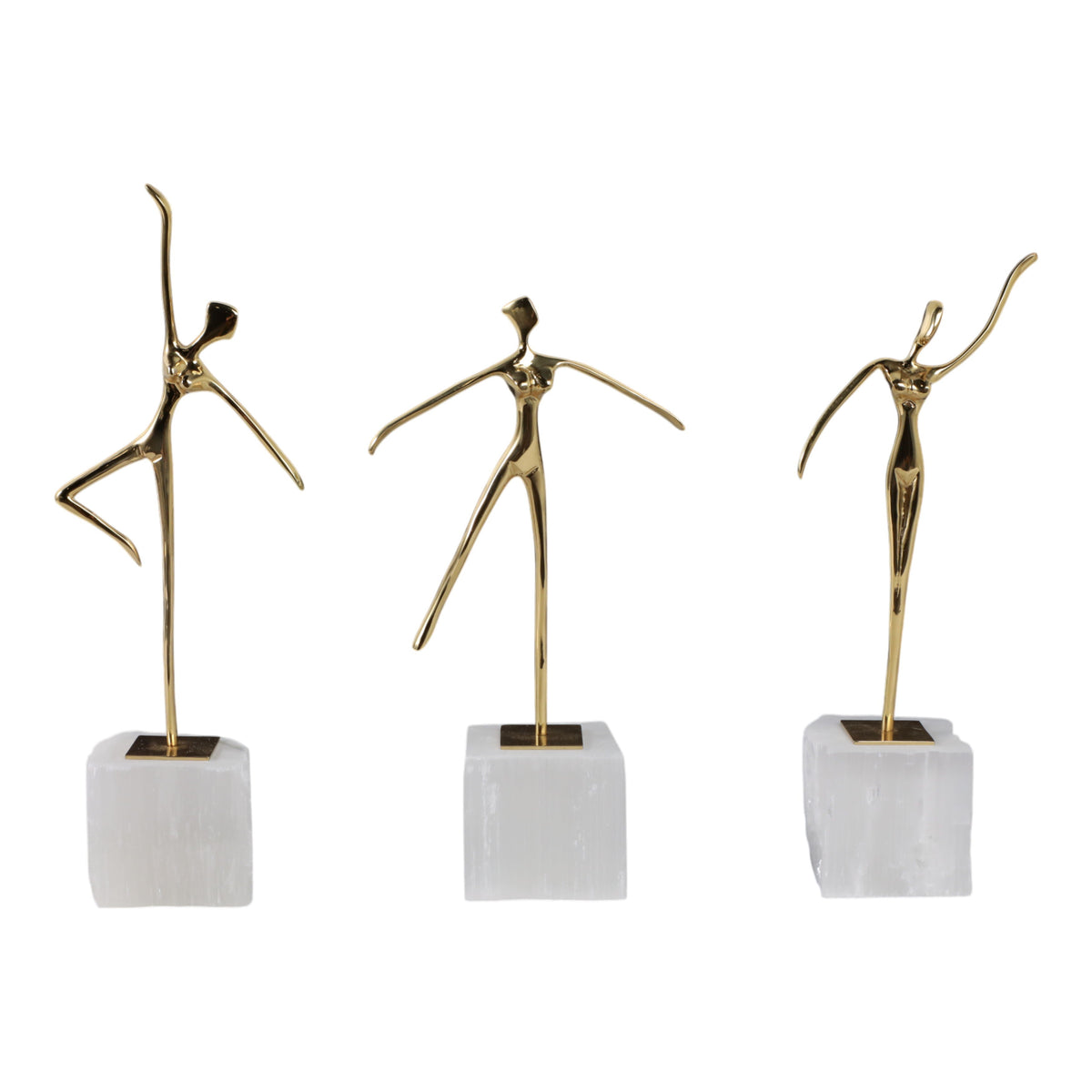13" Artemis Selenite And Metal Dancing Statuar (Set of 3) - Gold