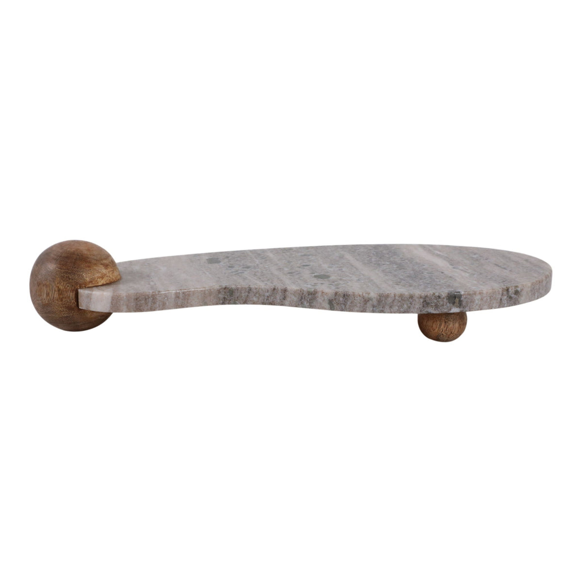 17" x 8" Curvy Marble Tray On Wood Ball Feet - Beige