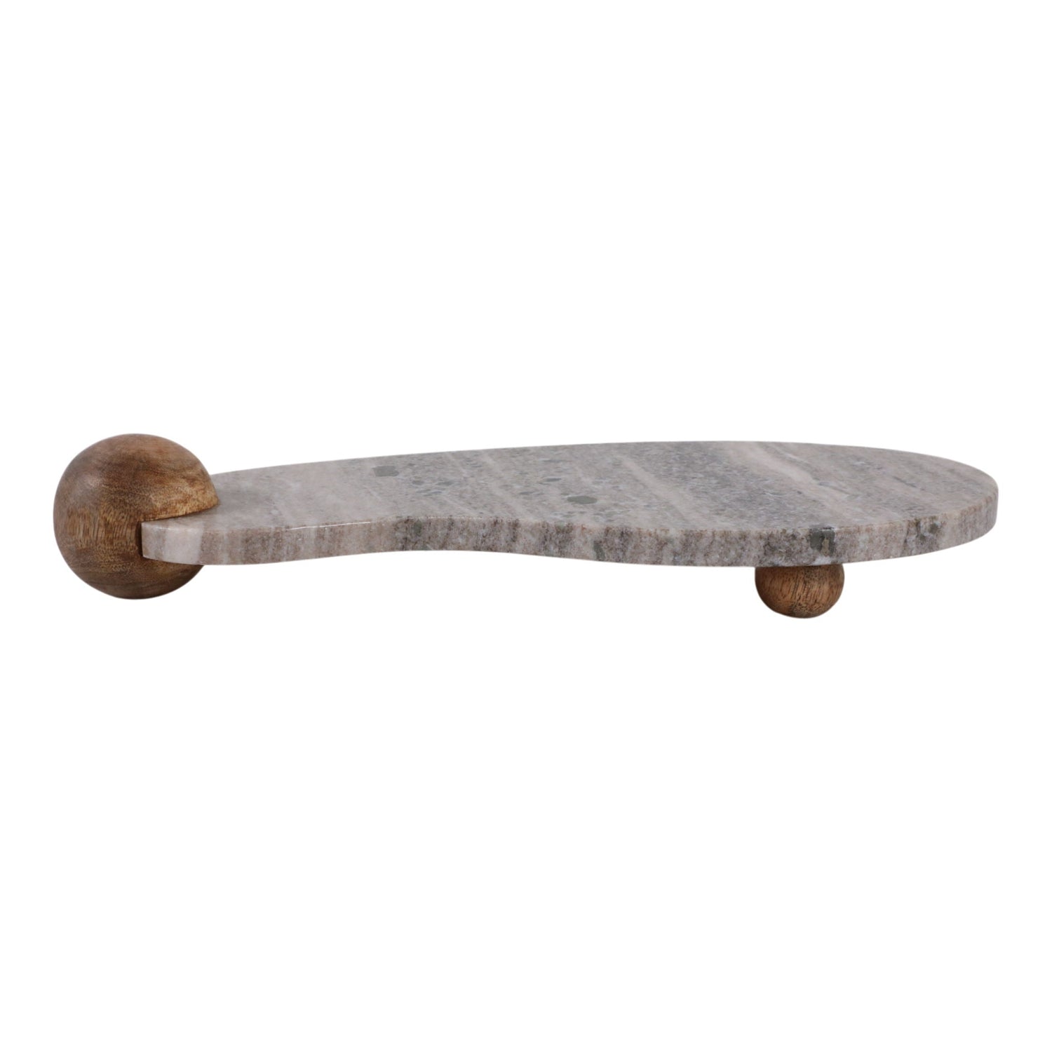 17" x 8" Curvy Marble Tray On Wood Ball Feet - Beige