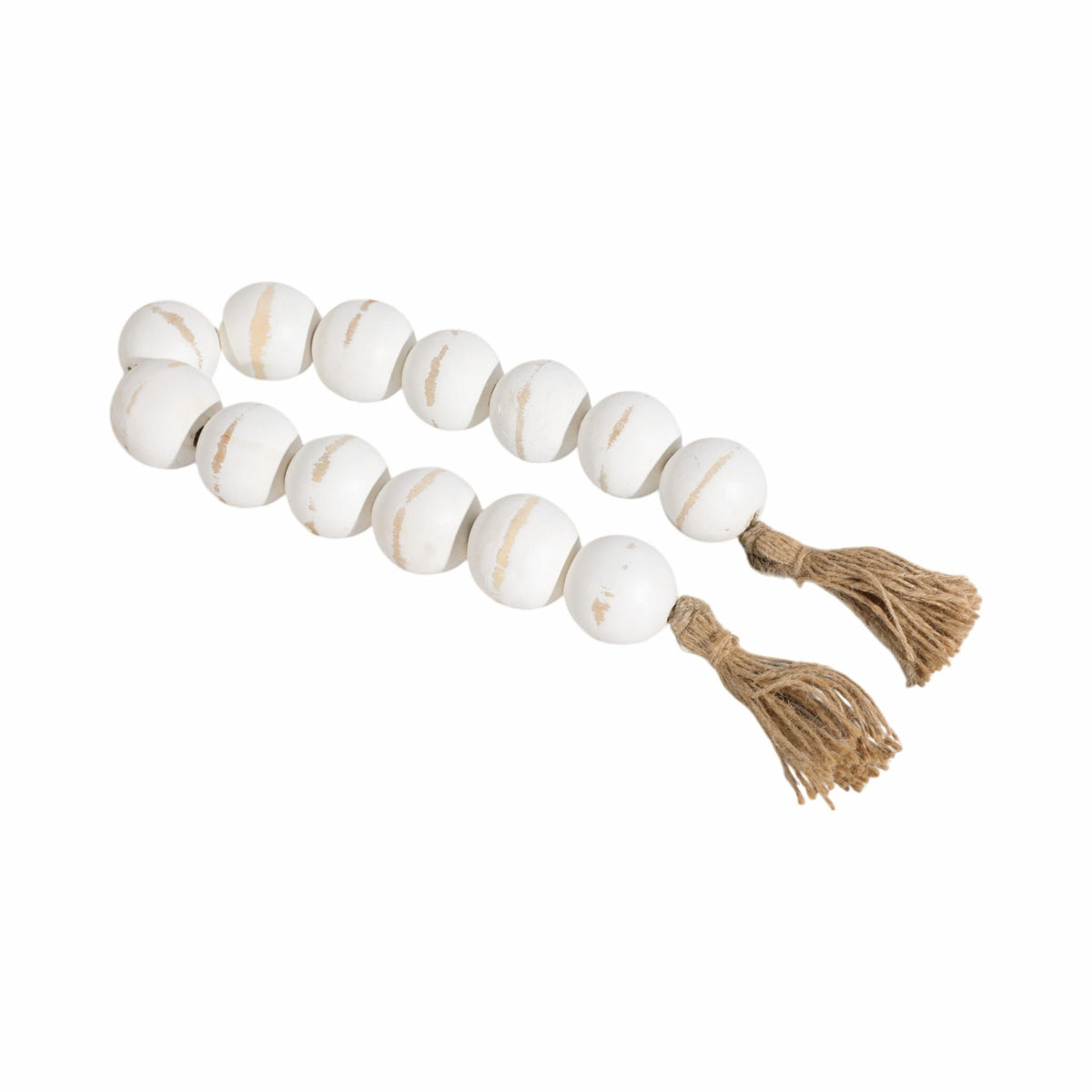 Wood 25" Large Beaded Garland With Tassel - White