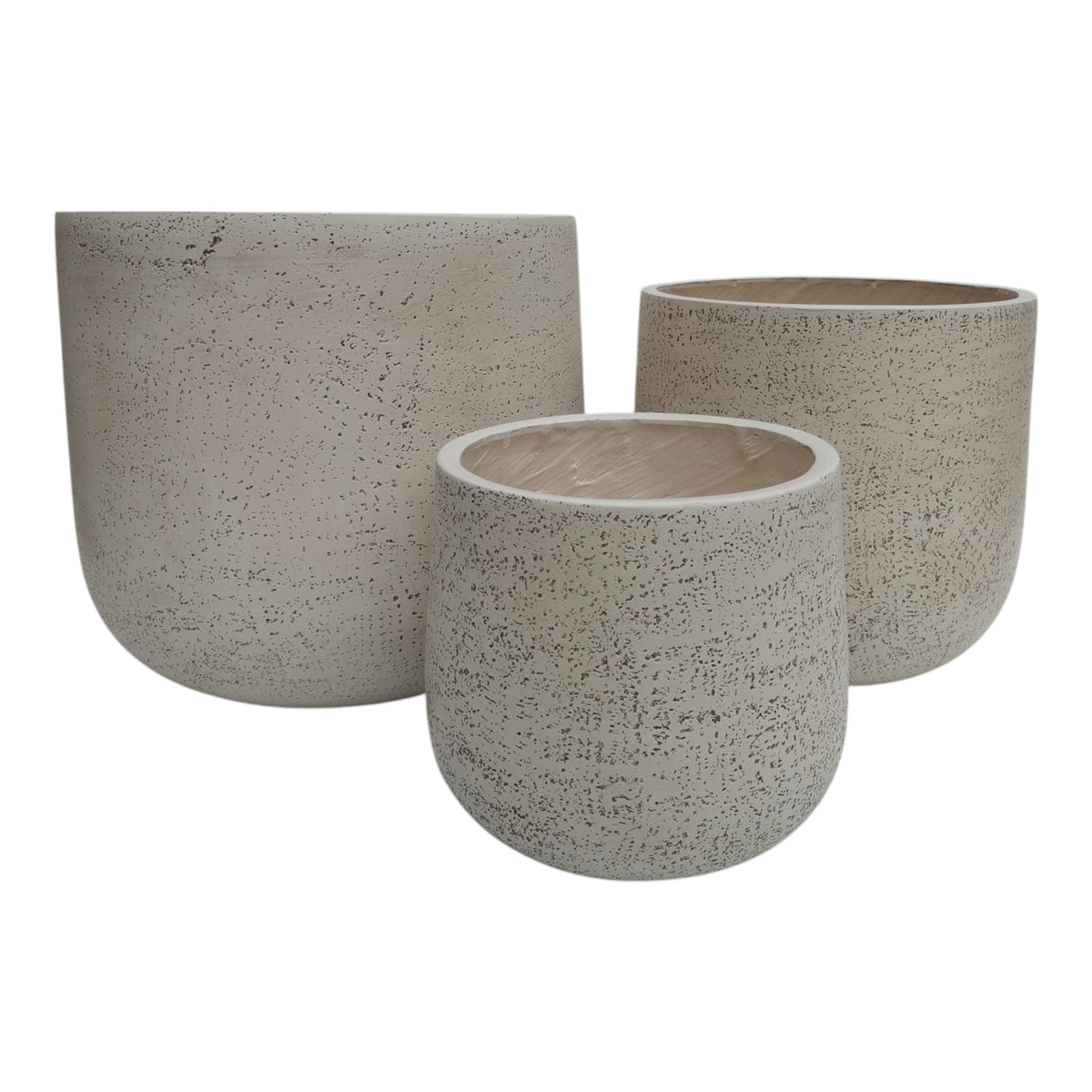 11" / 14" / 18" Resin Cement Texture Planters (Set of 3) - Ivory