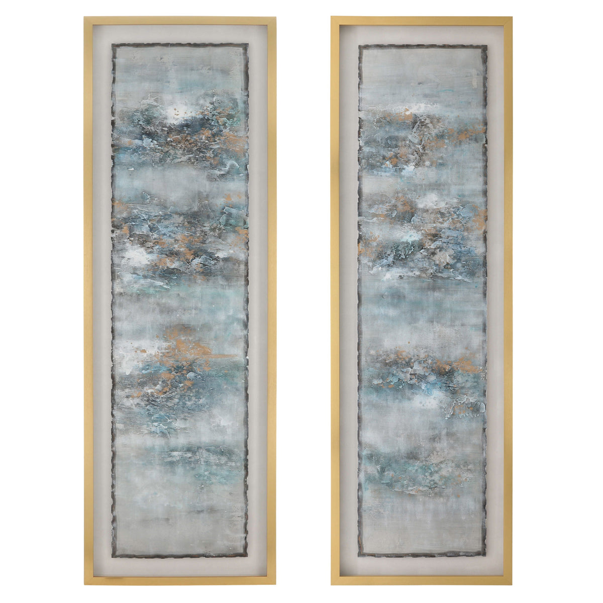 Abstract Canvas On Gold Frame 66 x 21" (Set of 2) - Multi
