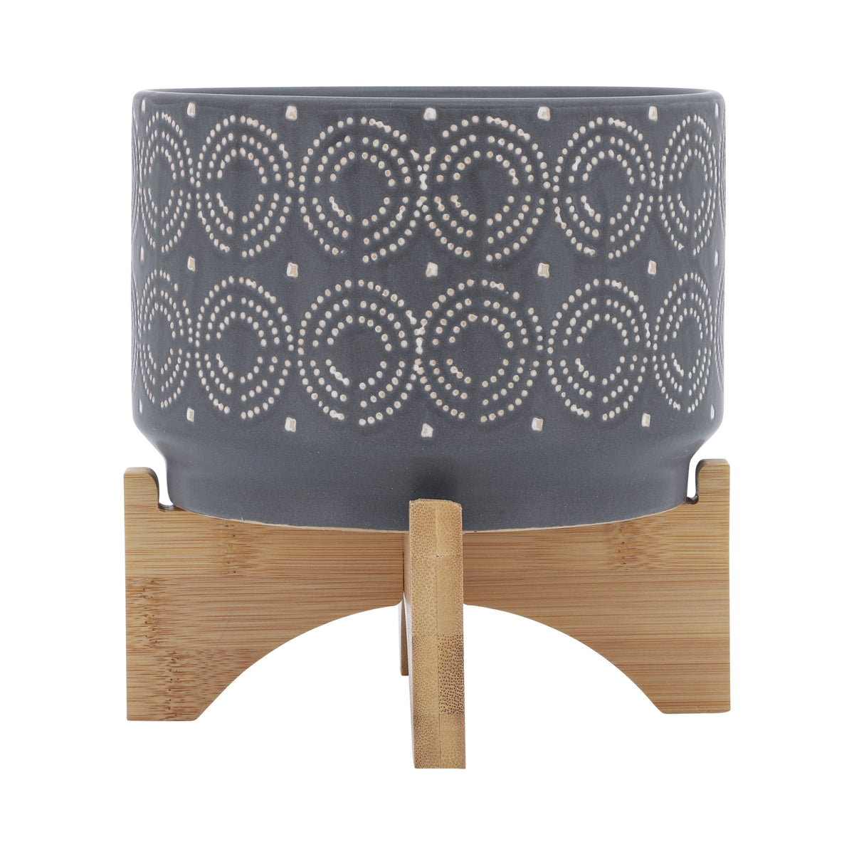 Ceramic Swirl Planter On Stand 7" - Gray