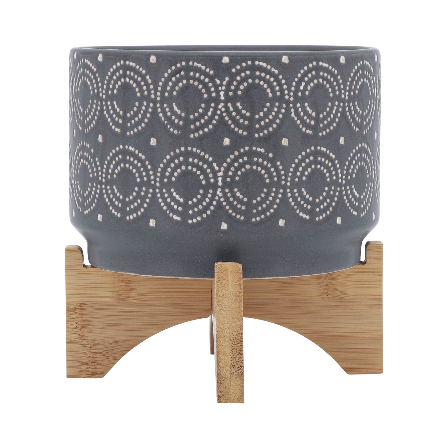 Ceramic Swirl Planter On Stand 7" - Gray