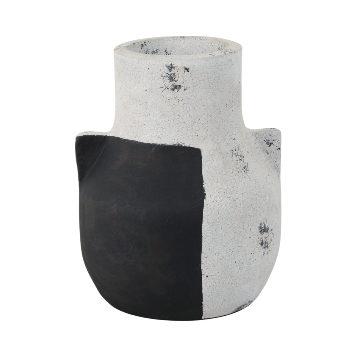 Black Patch Modern Terracotta Vase - Ivory / Black