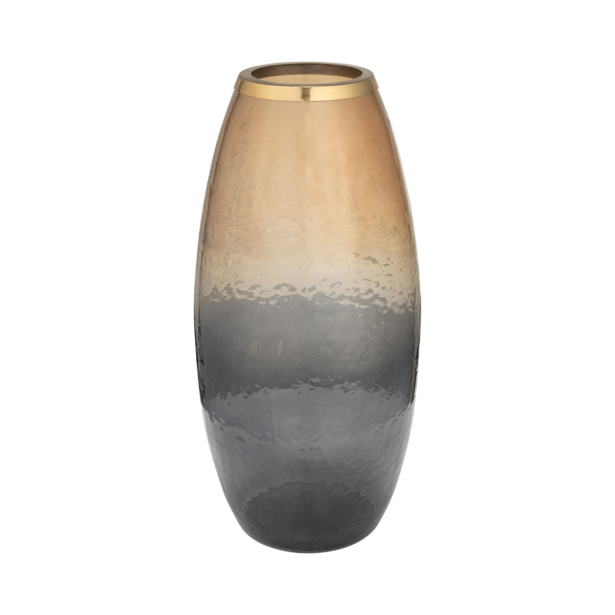 18" Glass Vase With Metal Ring - Bronze