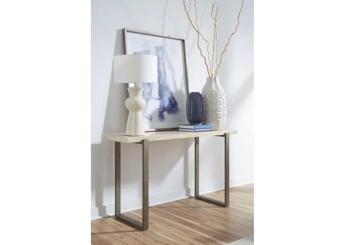 FLBK23 Ariela Natural Travertine Console Table With Bronze Metal Base