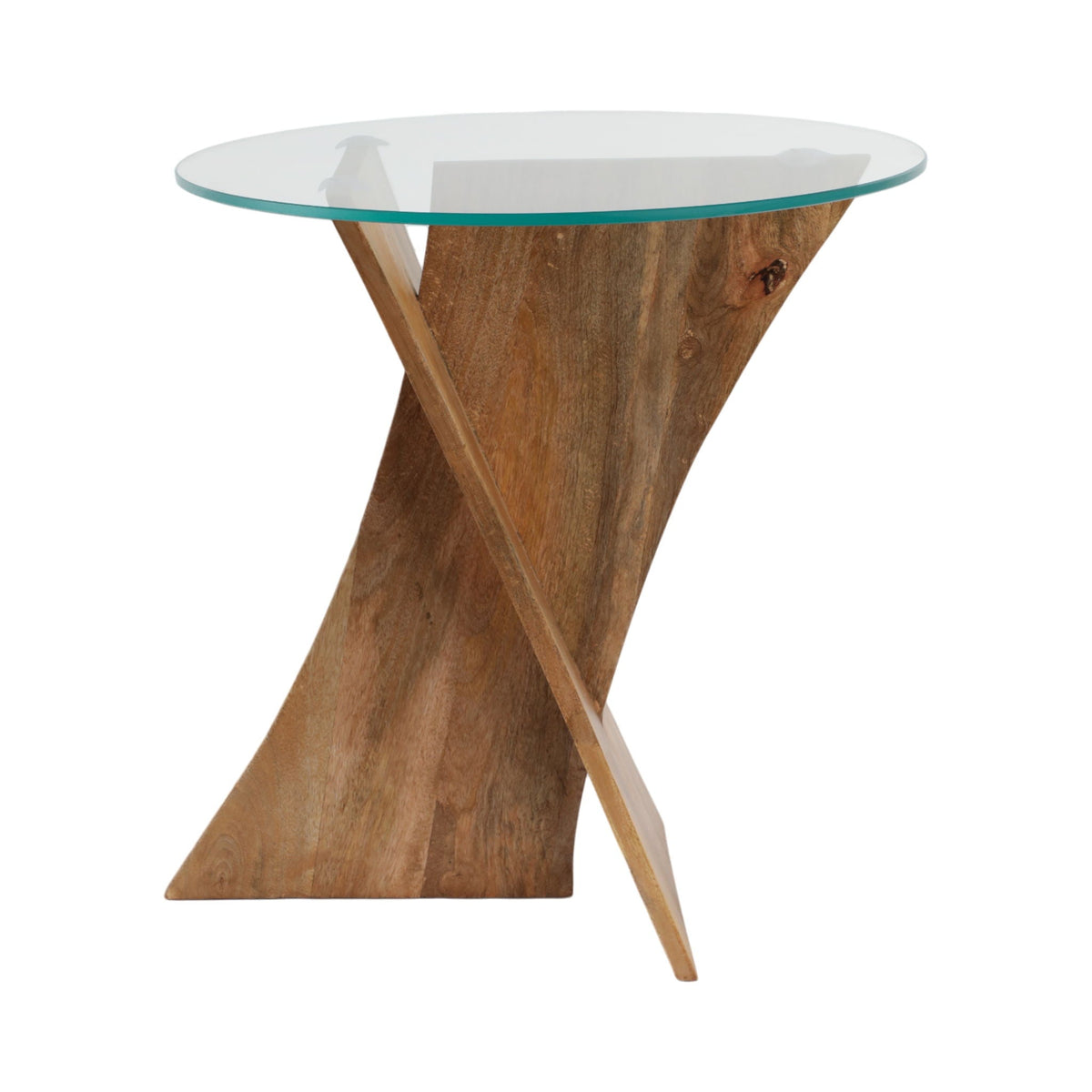 21" x 20" Glass Top Criss Cross Accent Table - Natural
