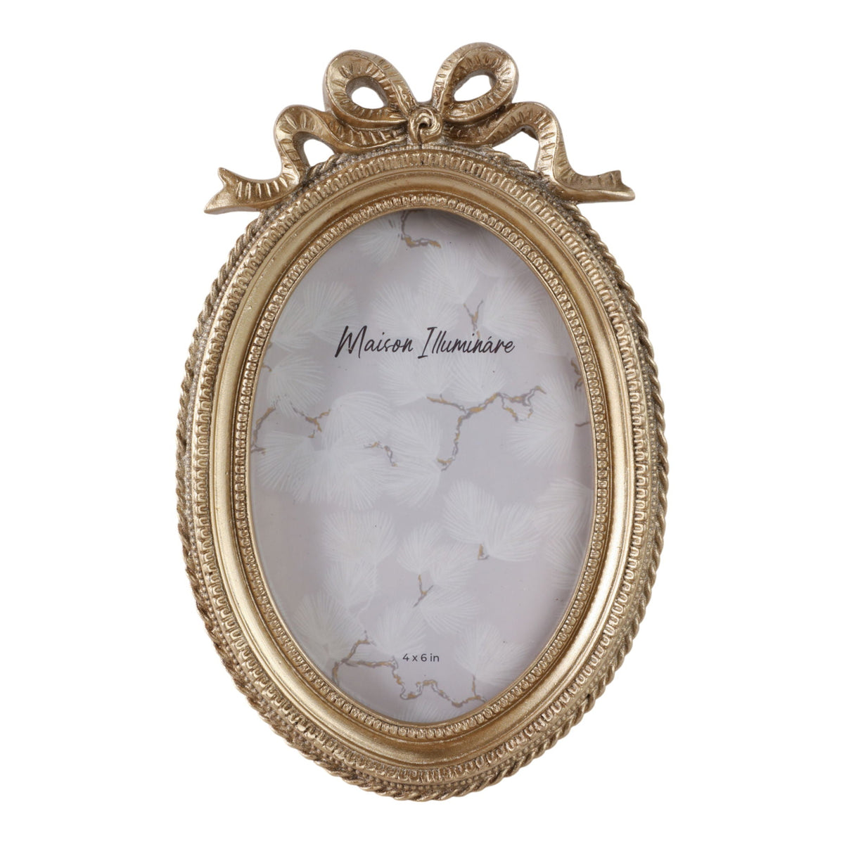 4" x 6" Oval Coquette Photo Frame With Bow - Gold
