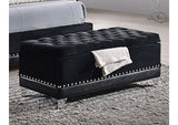 300644 Barzini Velvet Upholstered Tufted Storage Bench Black