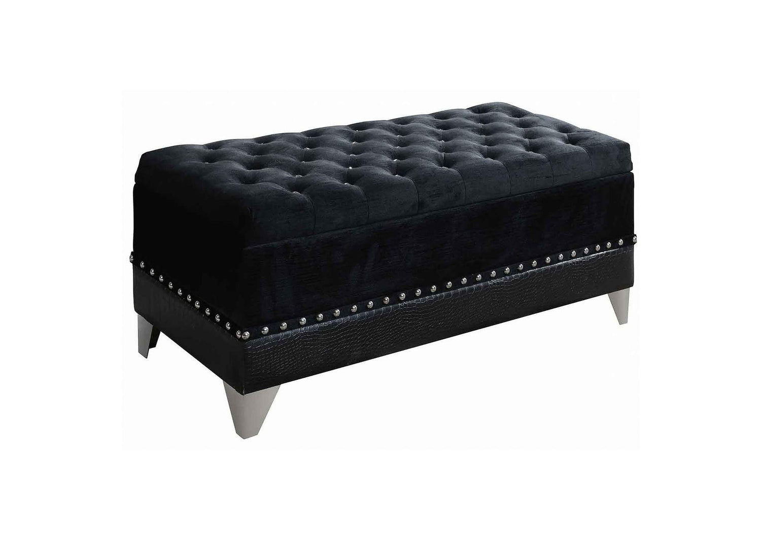 Barzini Velvet Upholstered Tufted Storage Bench Black