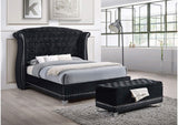 300644 Barzini Velvet Upholstered Tufted Storage Bench Black