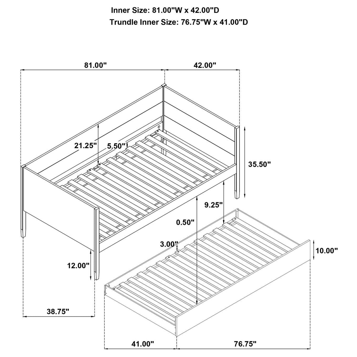 300685 Calinda Wood Twin Daybed With Trundle Natural