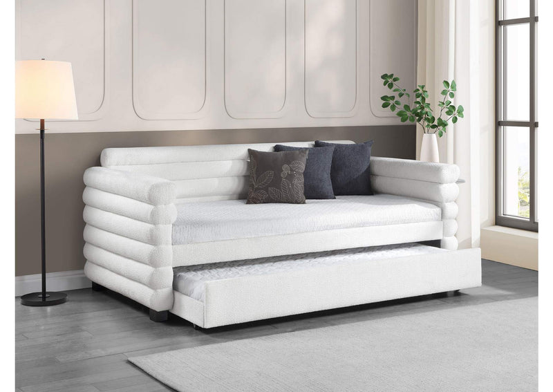 300716 Patricia Boucle Upholstered Twin Day Bed with Trundle White