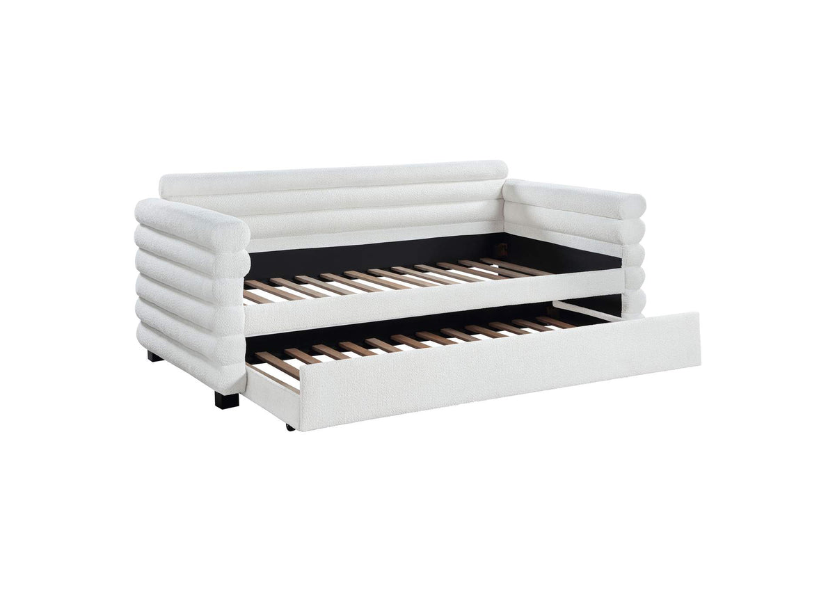 300716 Patricia Boucle Upholstered Twin Day Bed with Trundle White