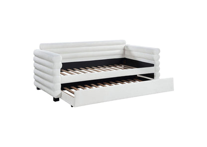 300716 Patricia Boucle Upholstered Twin Day Bed with Trundle White