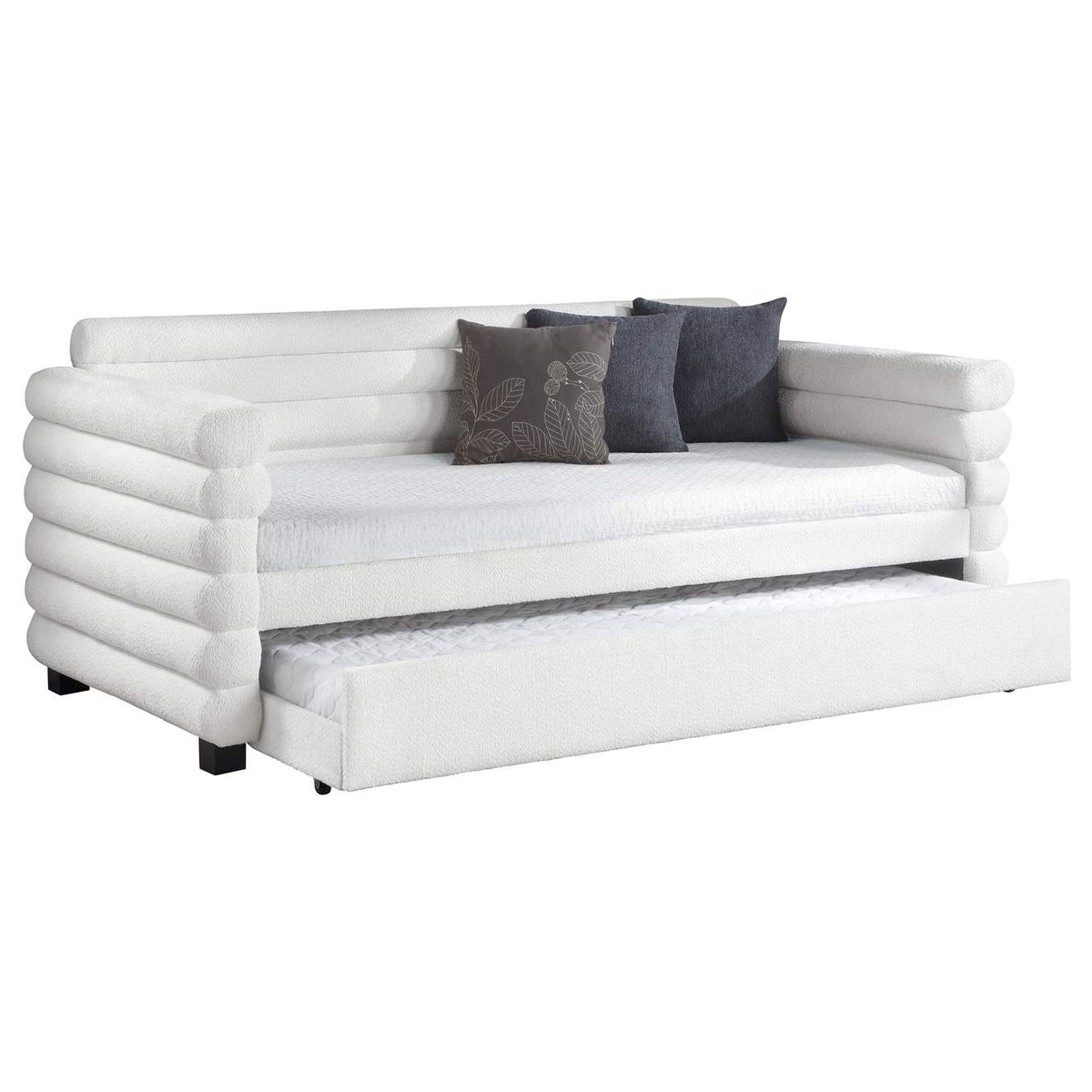 300716 Patricia Boucle Upholstered Twin Day Bed with Trundle White