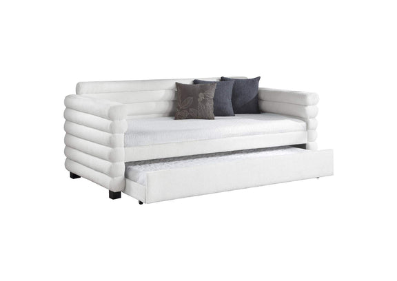300716 Patricia Boucle Upholstered Twin Day Bed with Trundle White