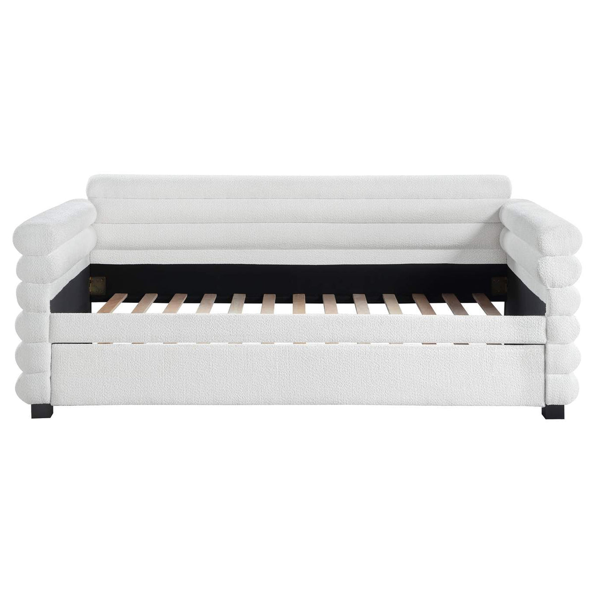 300716 Patricia Boucle Upholstered Twin Day Bed with Trundle White