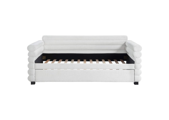 300716 Patricia Boucle Upholstered Twin Day Bed with Trundle White