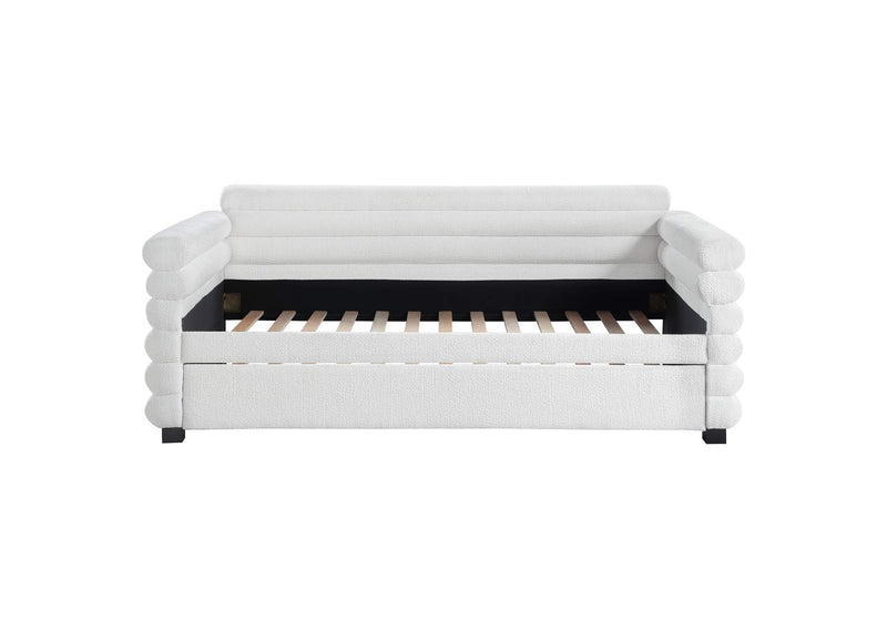 300716 Patricia Boucle Upholstered Twin Day Bed with Trundle White