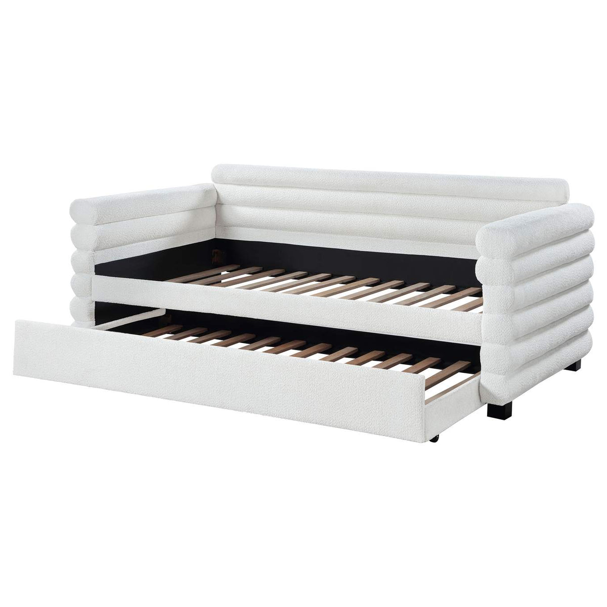 300716 Patricia Boucle Upholstered Twin Day Bed with Trundle White