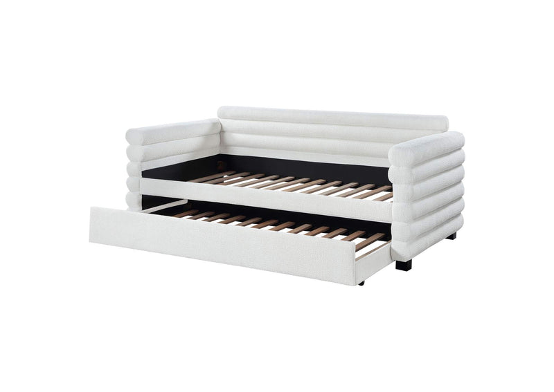 300716 Patricia Boucle Upholstered Twin Day Bed with Trundle White