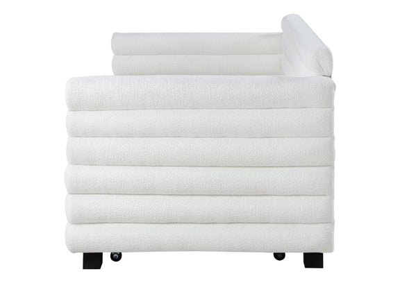 300716 Patricia Boucle Upholstered Twin Day Bed with Trundle White