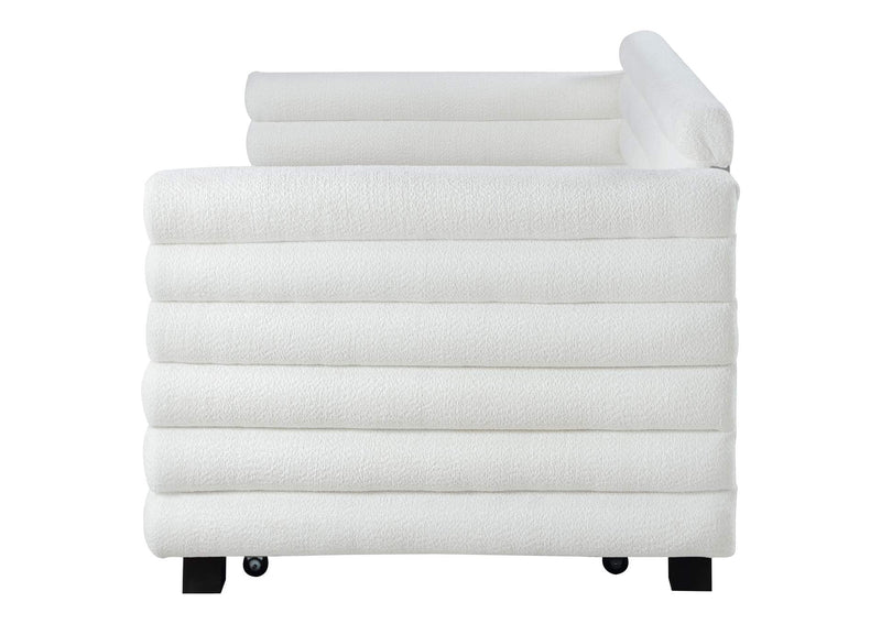 300716 Patricia Boucle Upholstered Twin Day Bed with Trundle White